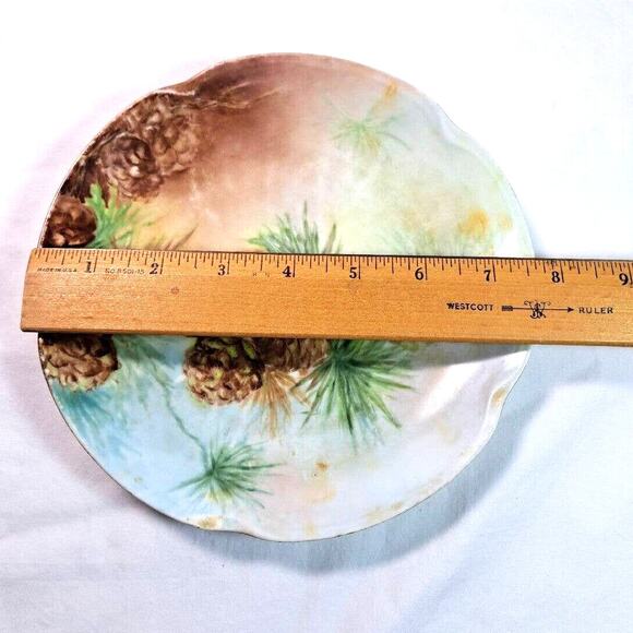 Antique J&C Louise Bavaria 1898-1923 White Brown Green Pine Cones Scalloped - Picture 12 of 12